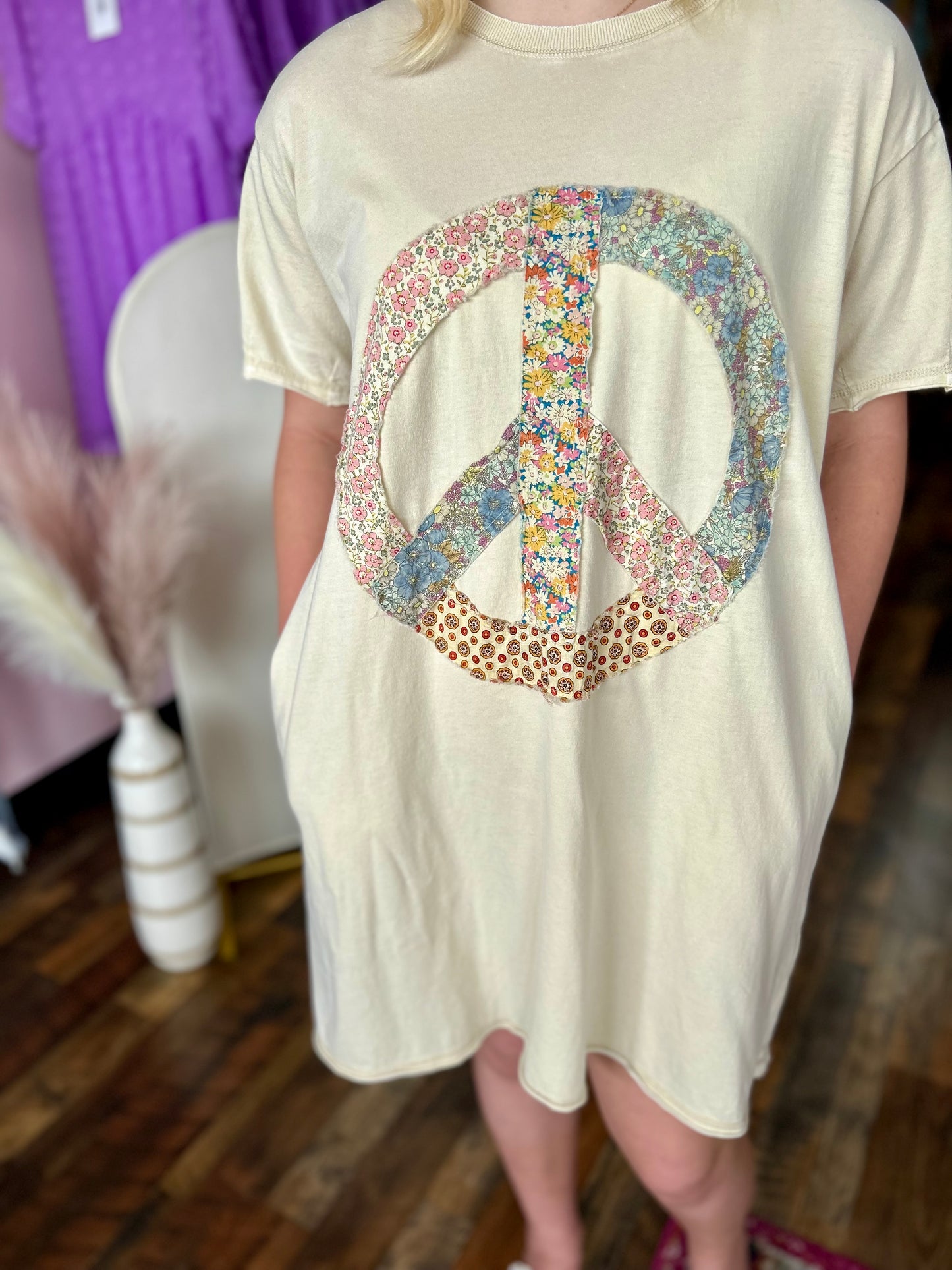Peaceful Patchwork Dress (Beige)