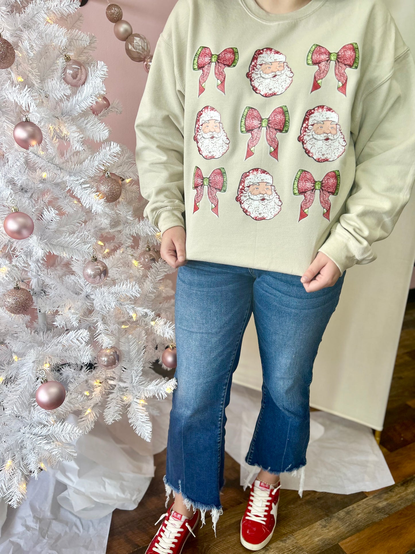 Santa Bow Collage Crewneck