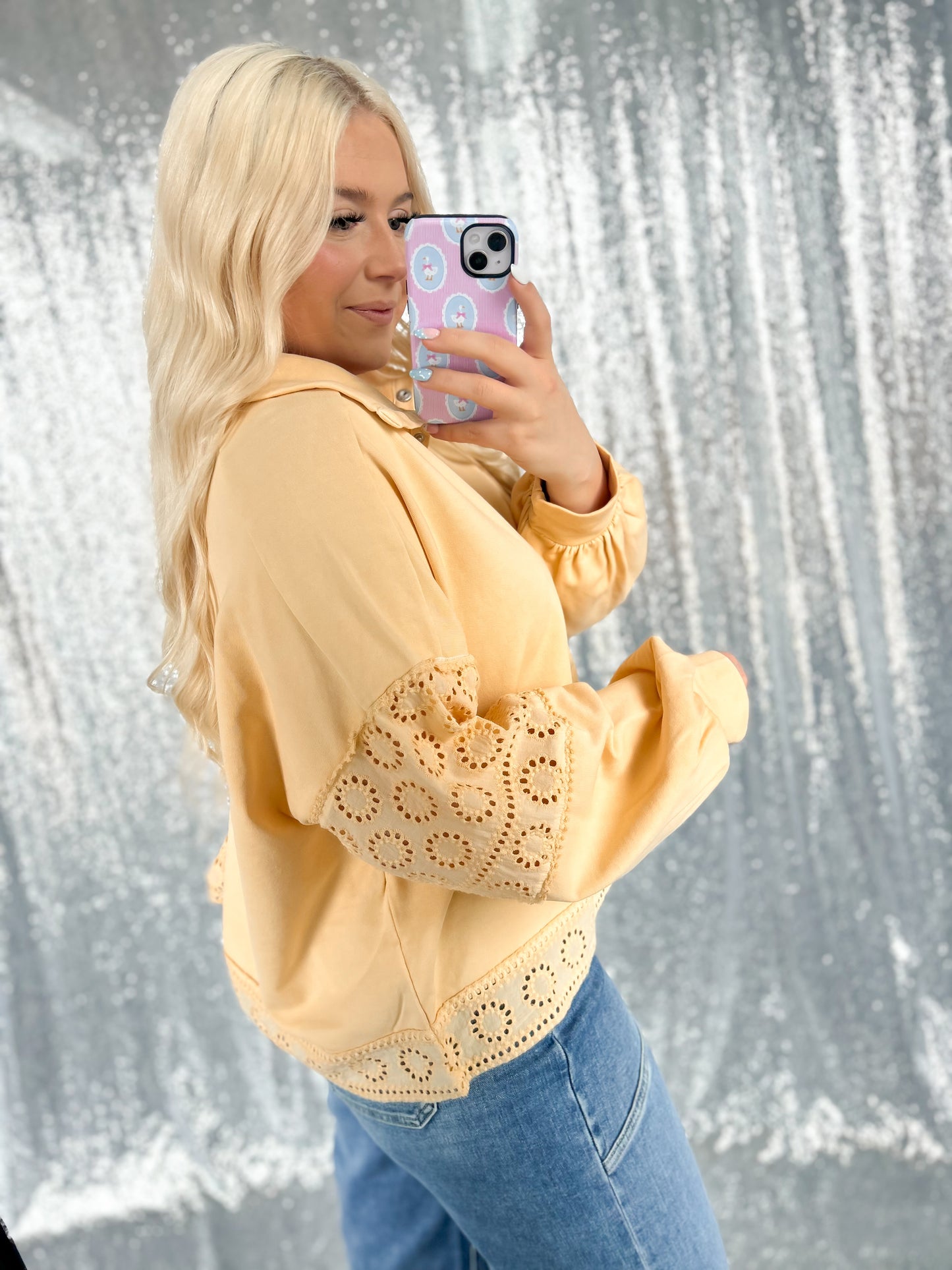 Butter Eyelet Lace Button Snap Top
