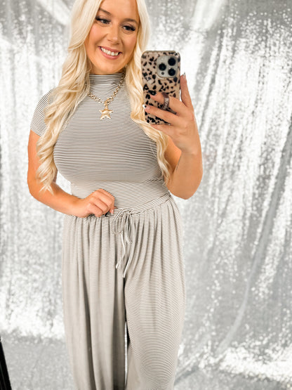 Brown Striped Barrel Jogger Set