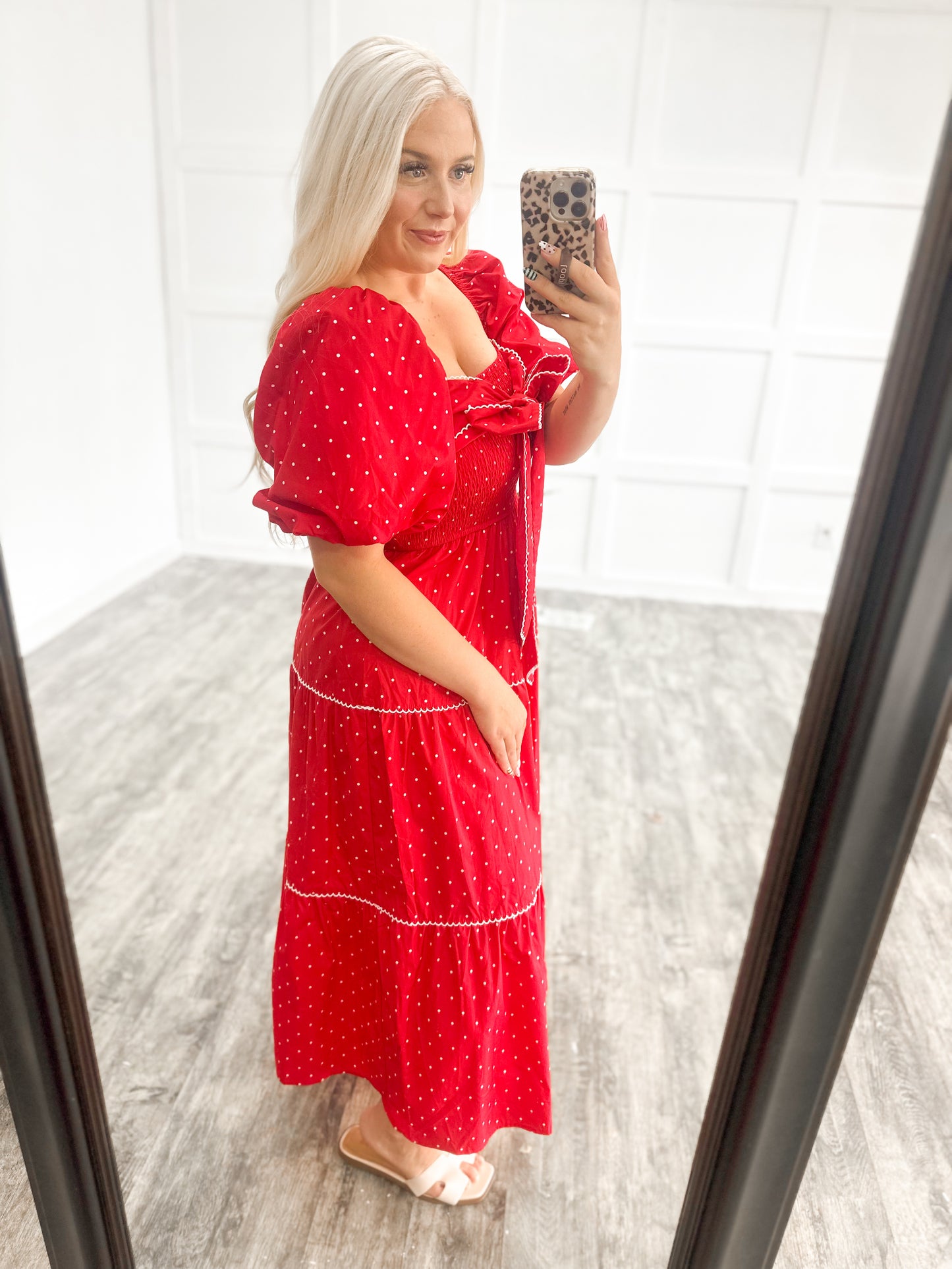 Red, White, & Darling Polka Dot Maxi Dress