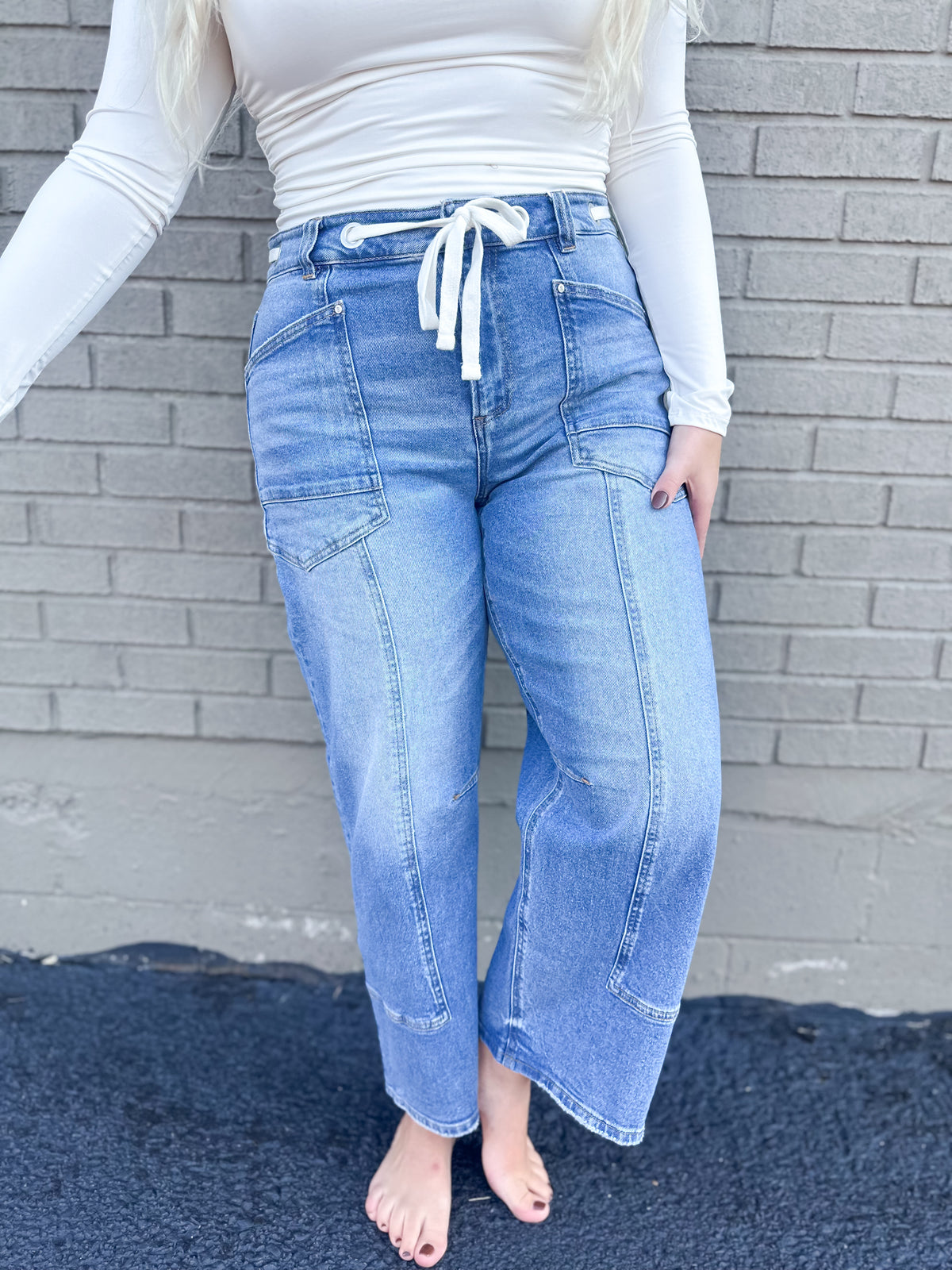 Risen Rope Tie Barrel Jeans