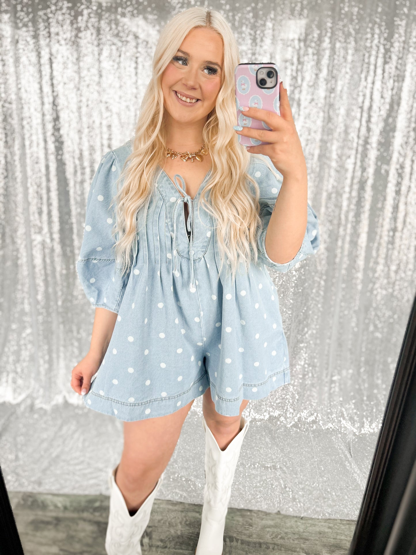 Denim Polka Dot Romper