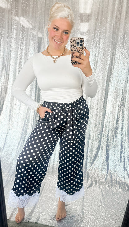 Black Polka Dot Satin Lace Pants