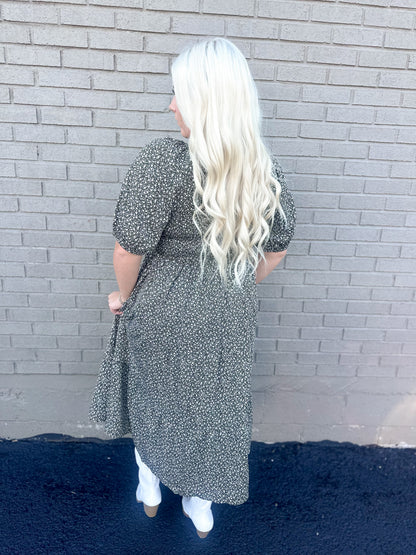 Olive Bloom Ditzy Floral Smocked Maxi