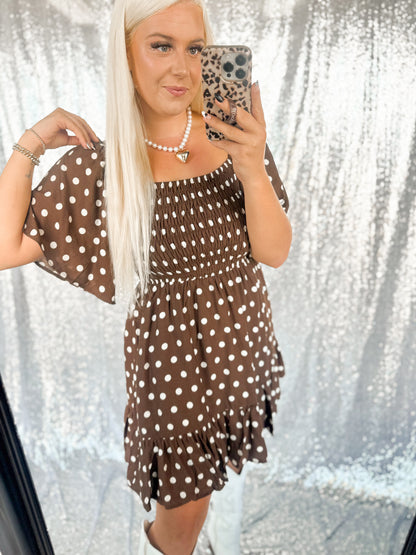 Chocolate Polka Dot Smocked Swing Dress