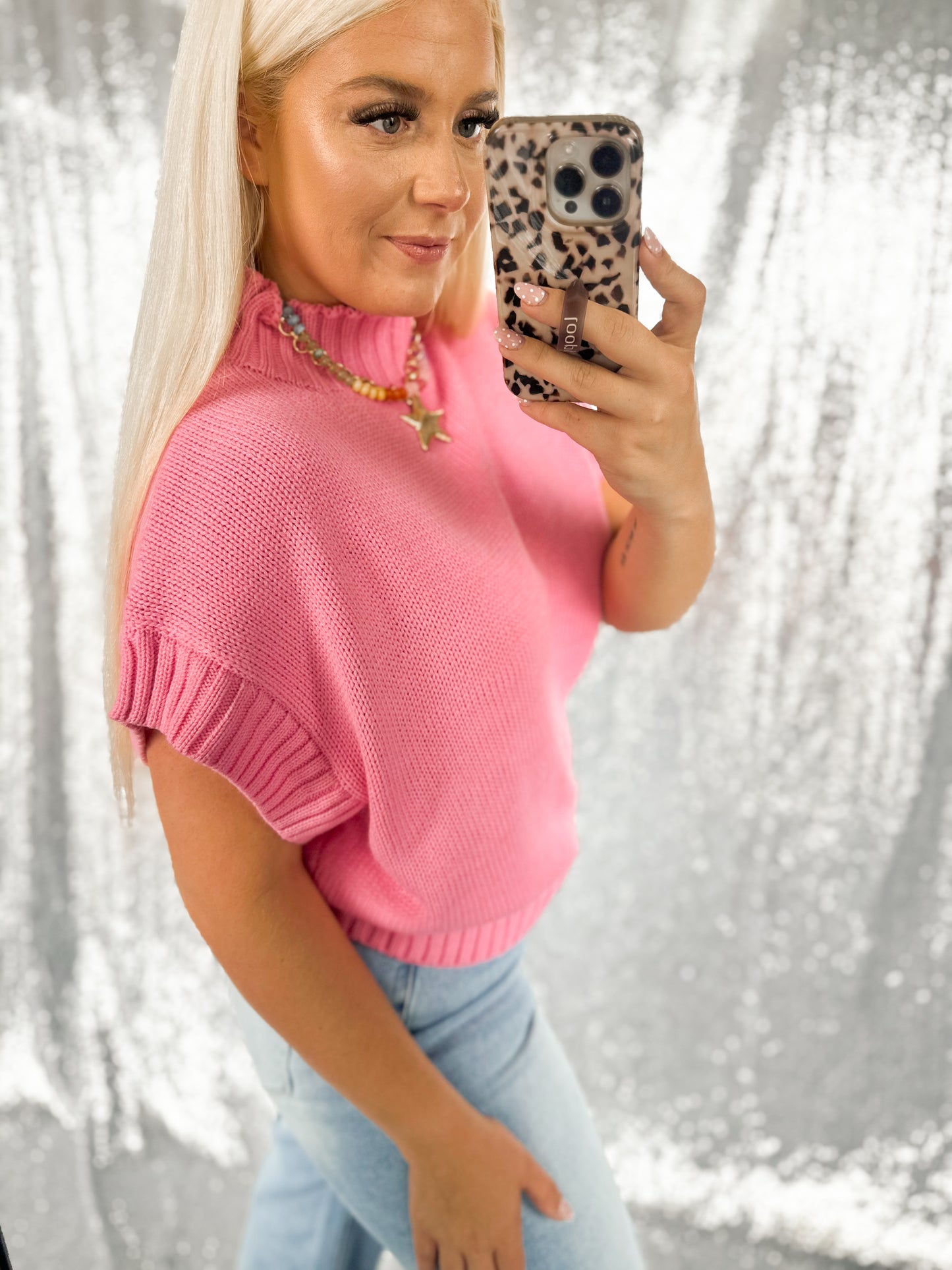 Bubblegum Pink Mockneck Sweater Top