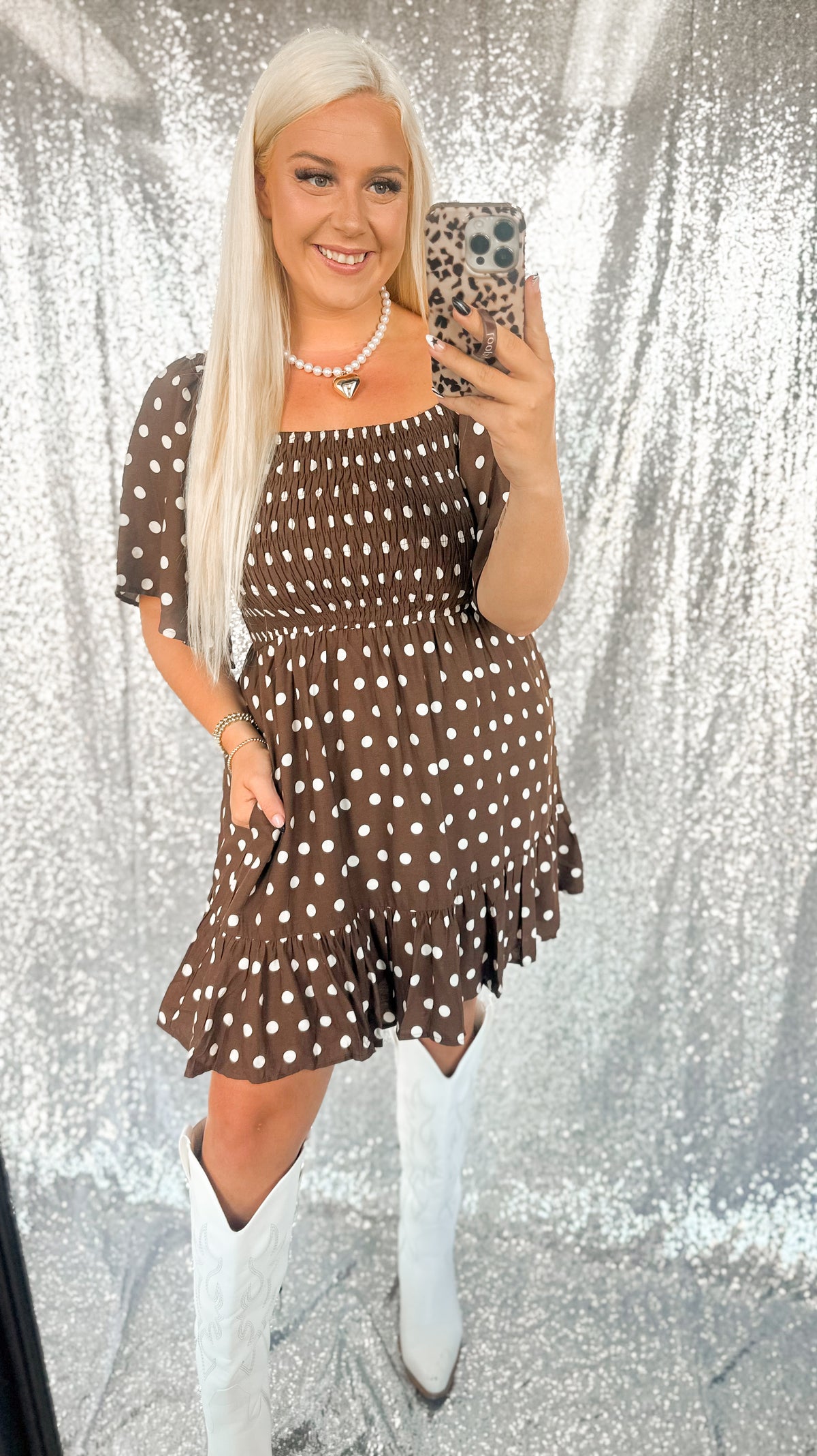 Chocolate Polka Dot Smocked Swing Dress