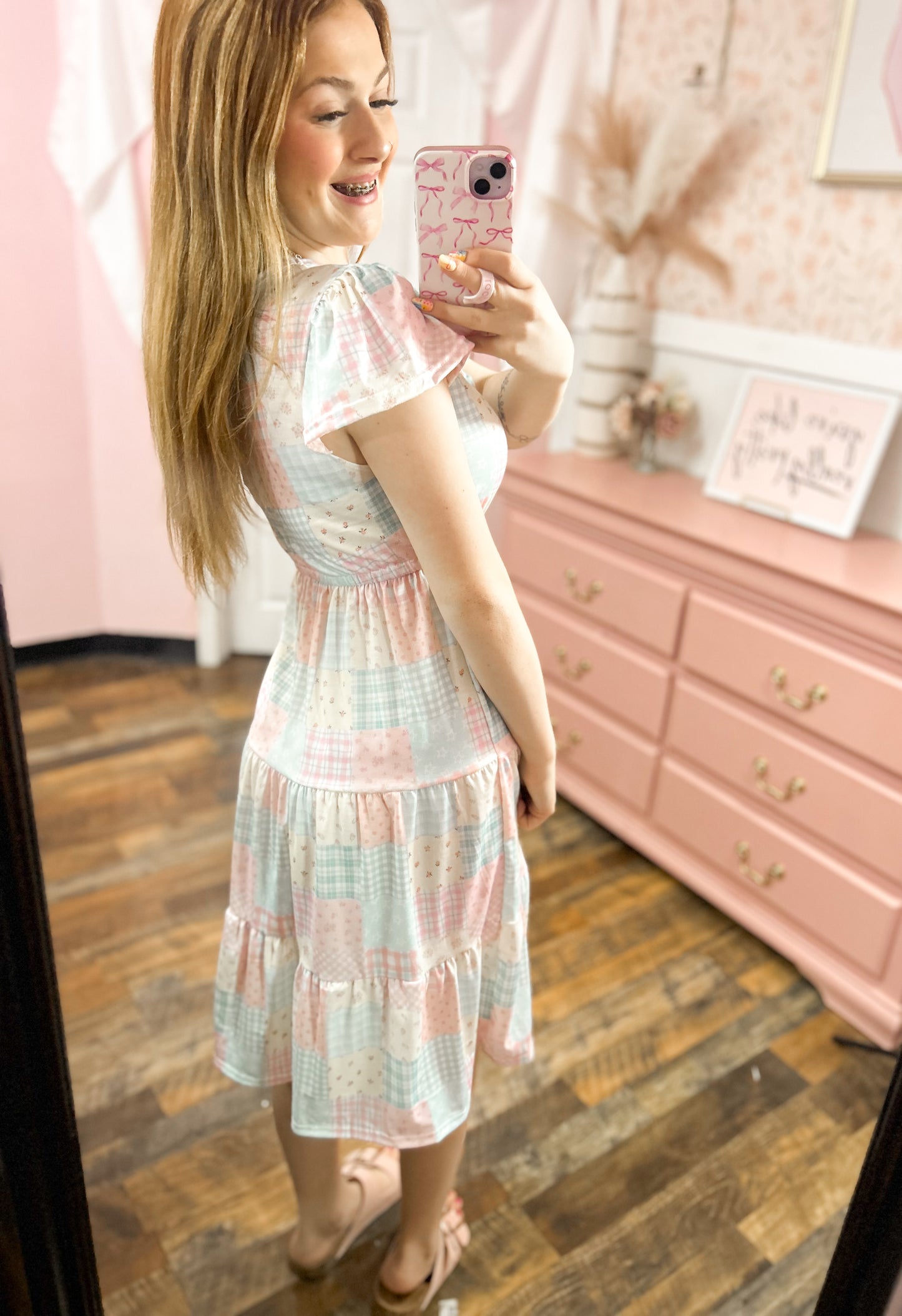 Pastel Patchwork Midi Dress
