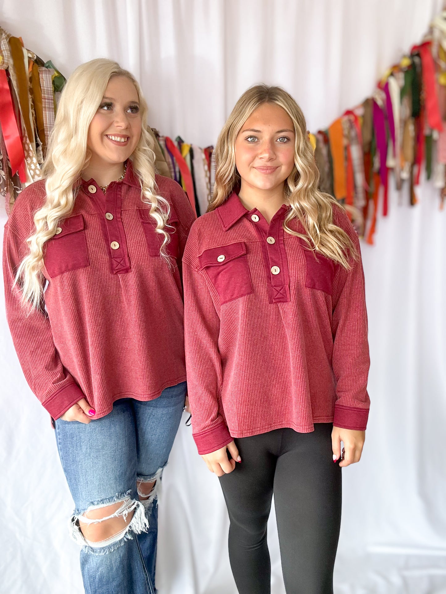 Burgundy Waffle Washed Top