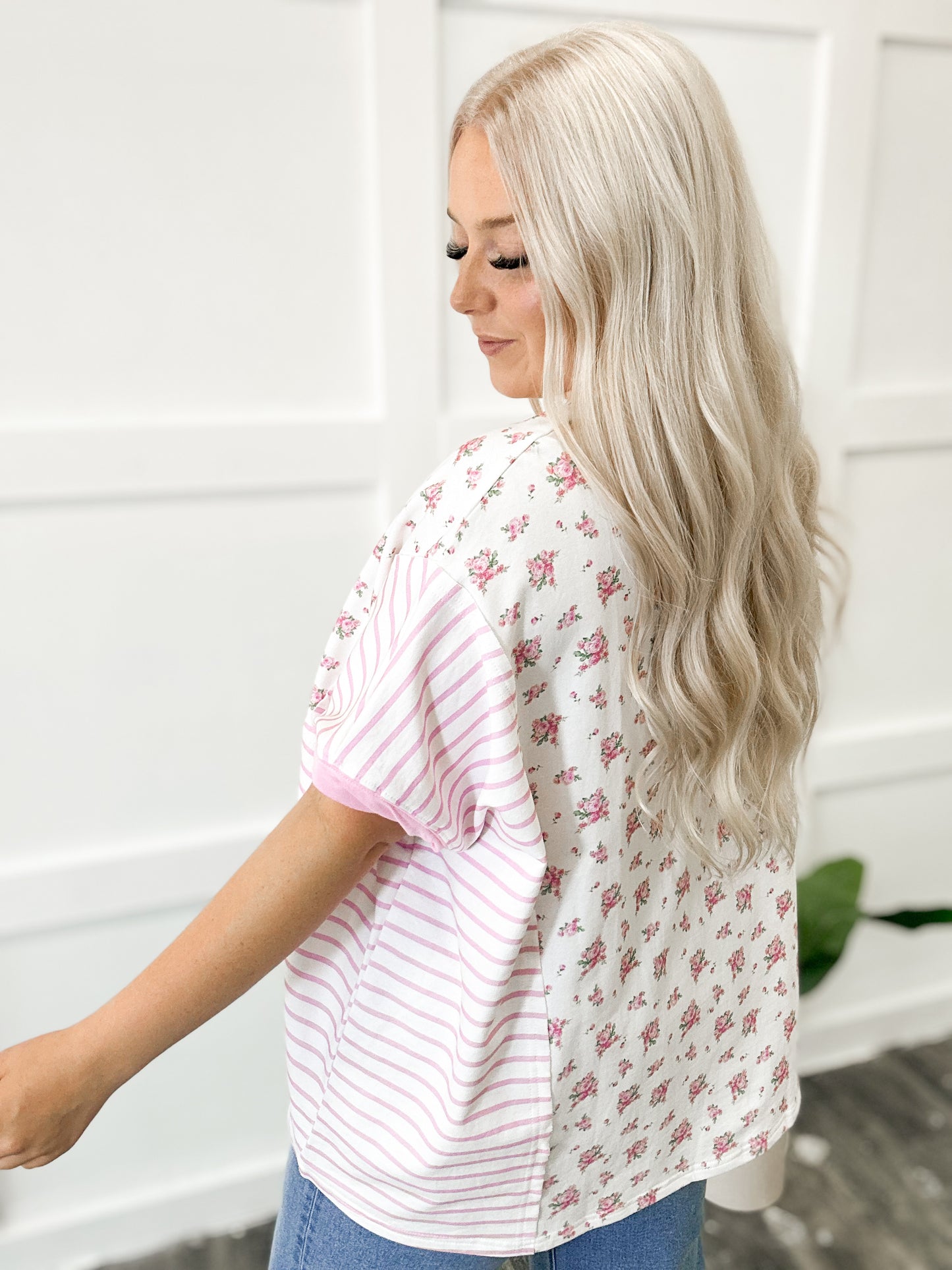 Pink Petals & Stripes Oversized Top