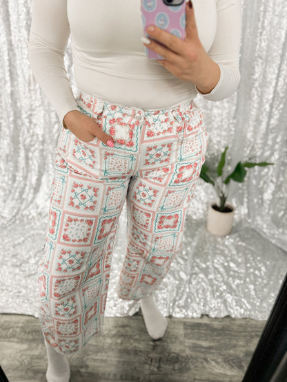 Rose Coquette Patchwork Barrel Jeans