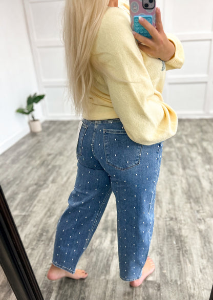 RISEN Polka Dot Super Stretch Barrel Jeans