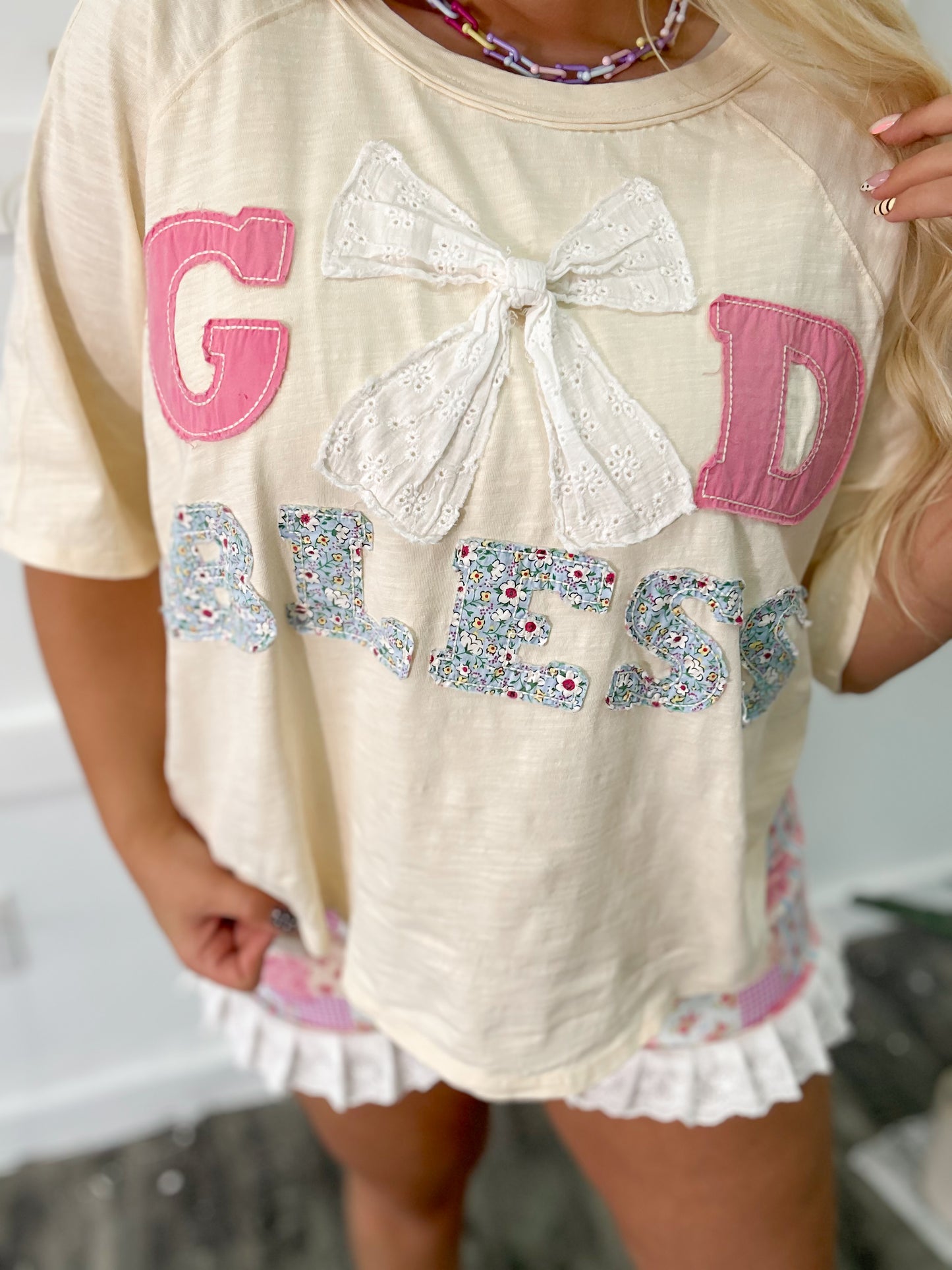 God Bless Appliqué Patchwork Top