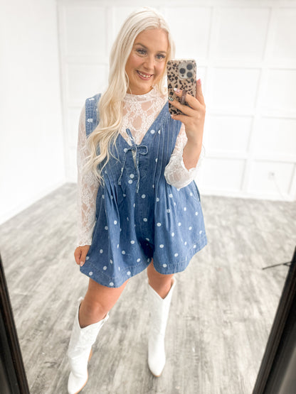 American Honey Denim Polka Dot Romper