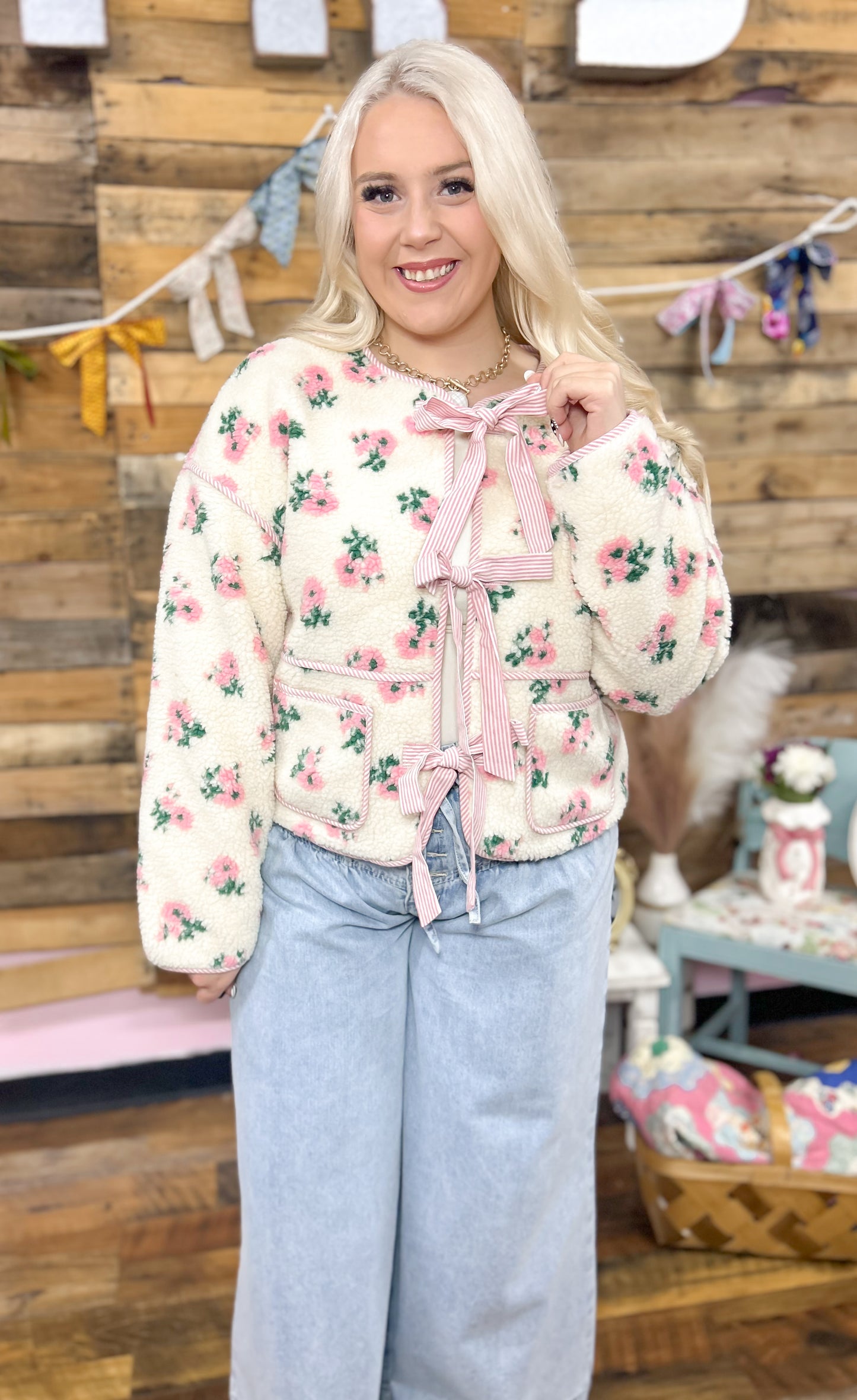 Rosebud Ribbon Sherpa Coat