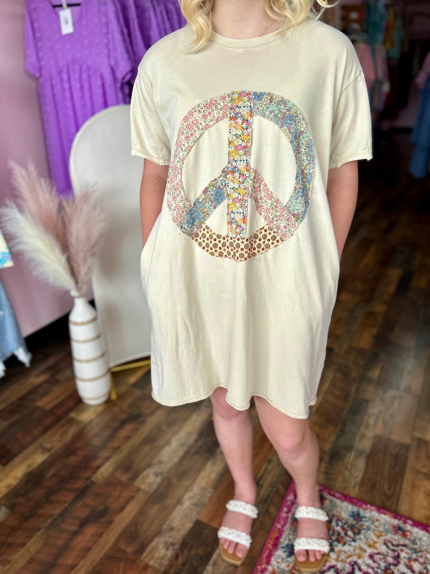 Peaceful Patchwork Dress (Beige)