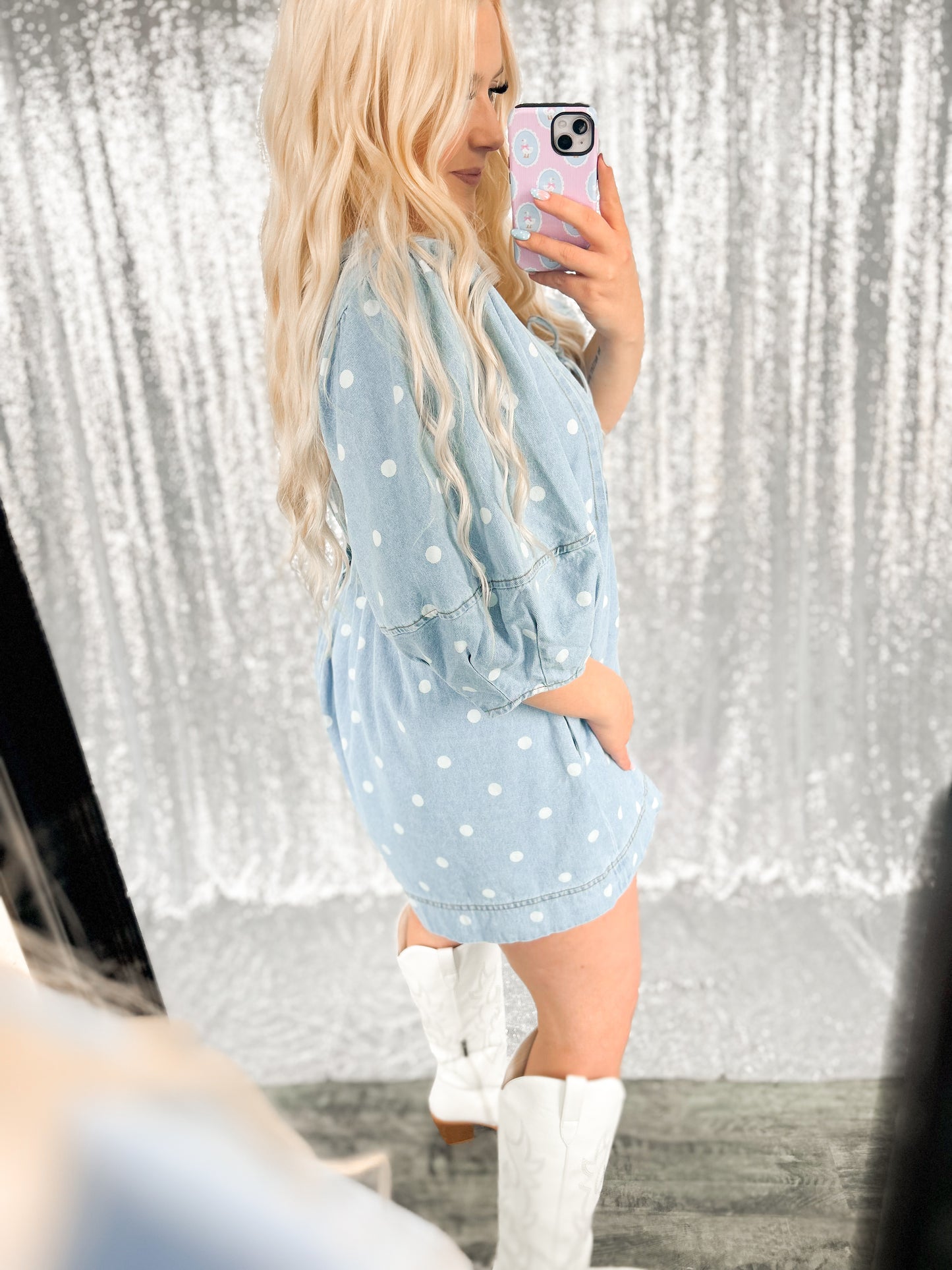 Denim Polka Dot Romper