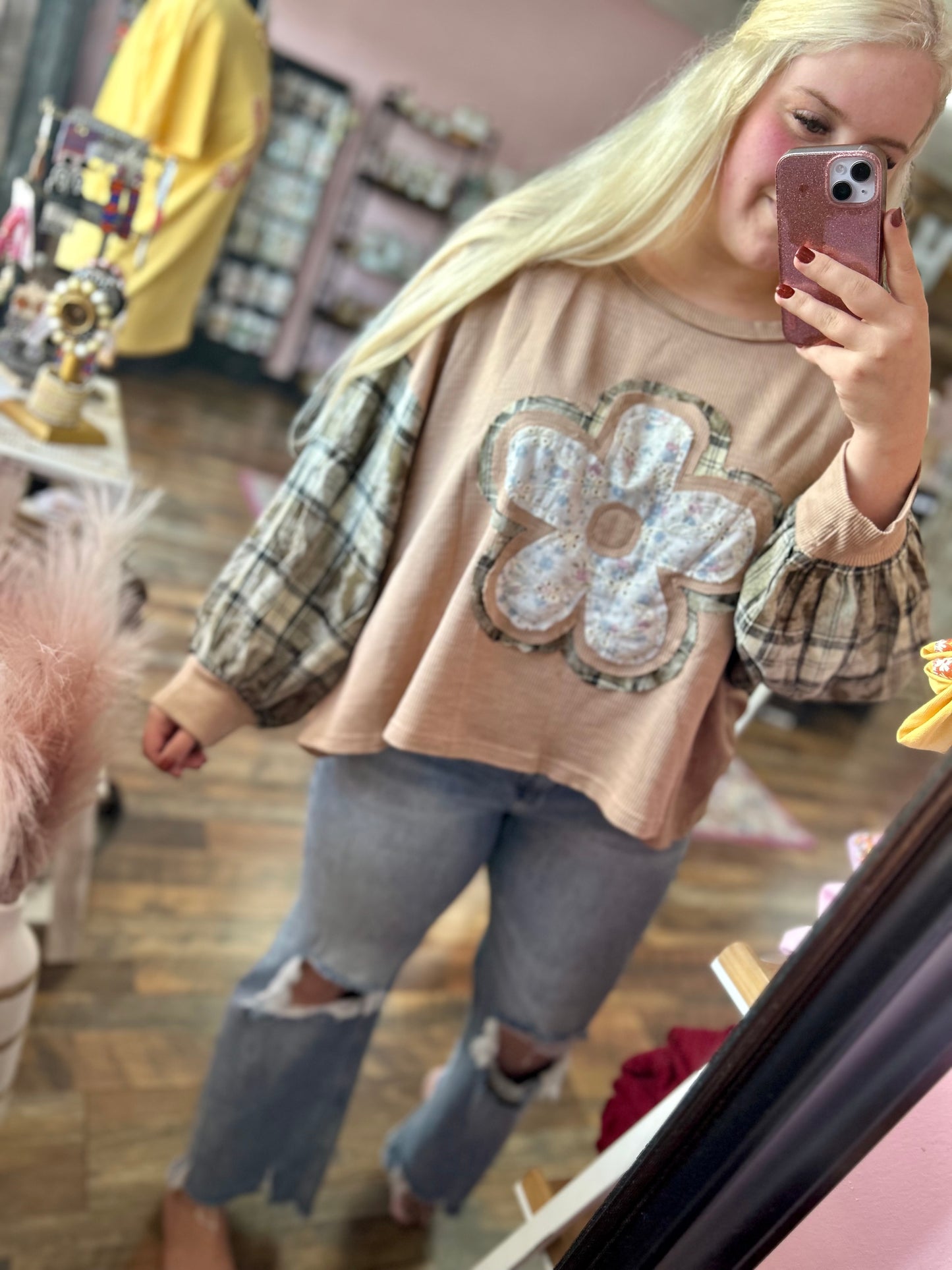 Floral Flannel Patchwork Top