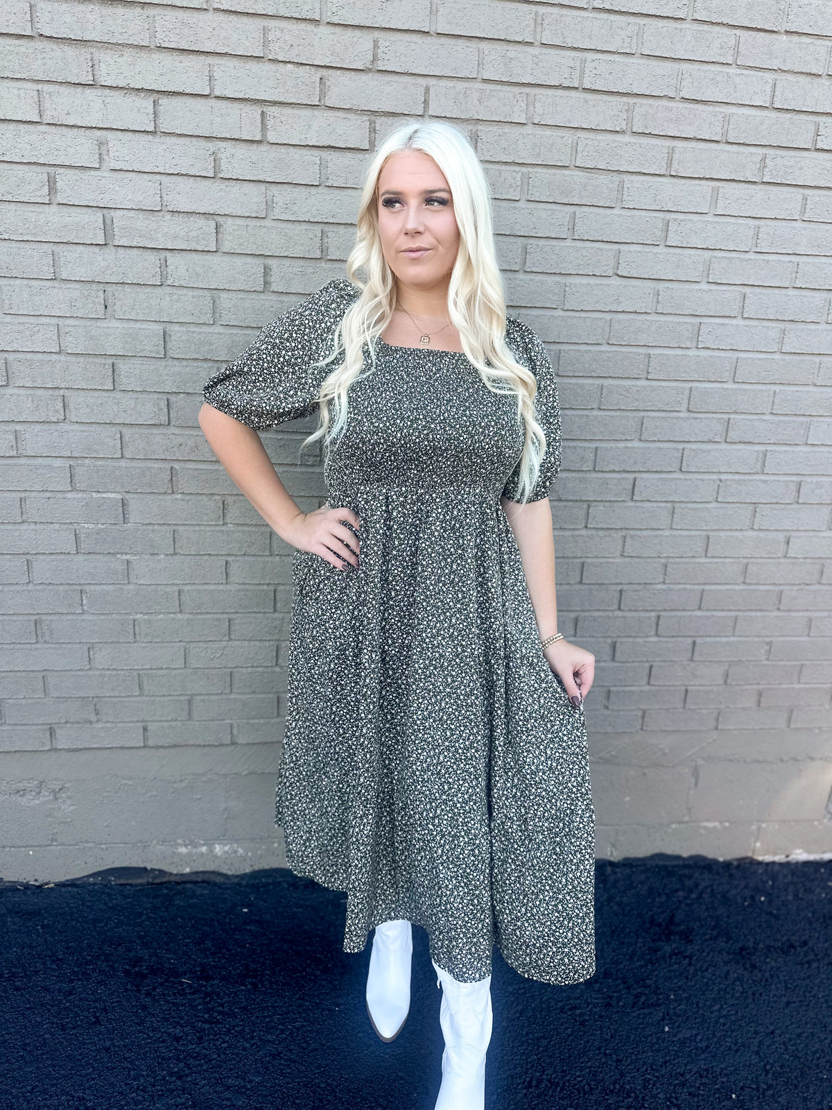 Olive Bloom Ditzy Floral Smocked Maxi