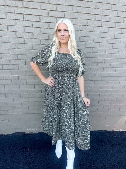 Olive Bloom Ditzy Floral Smocked Maxi