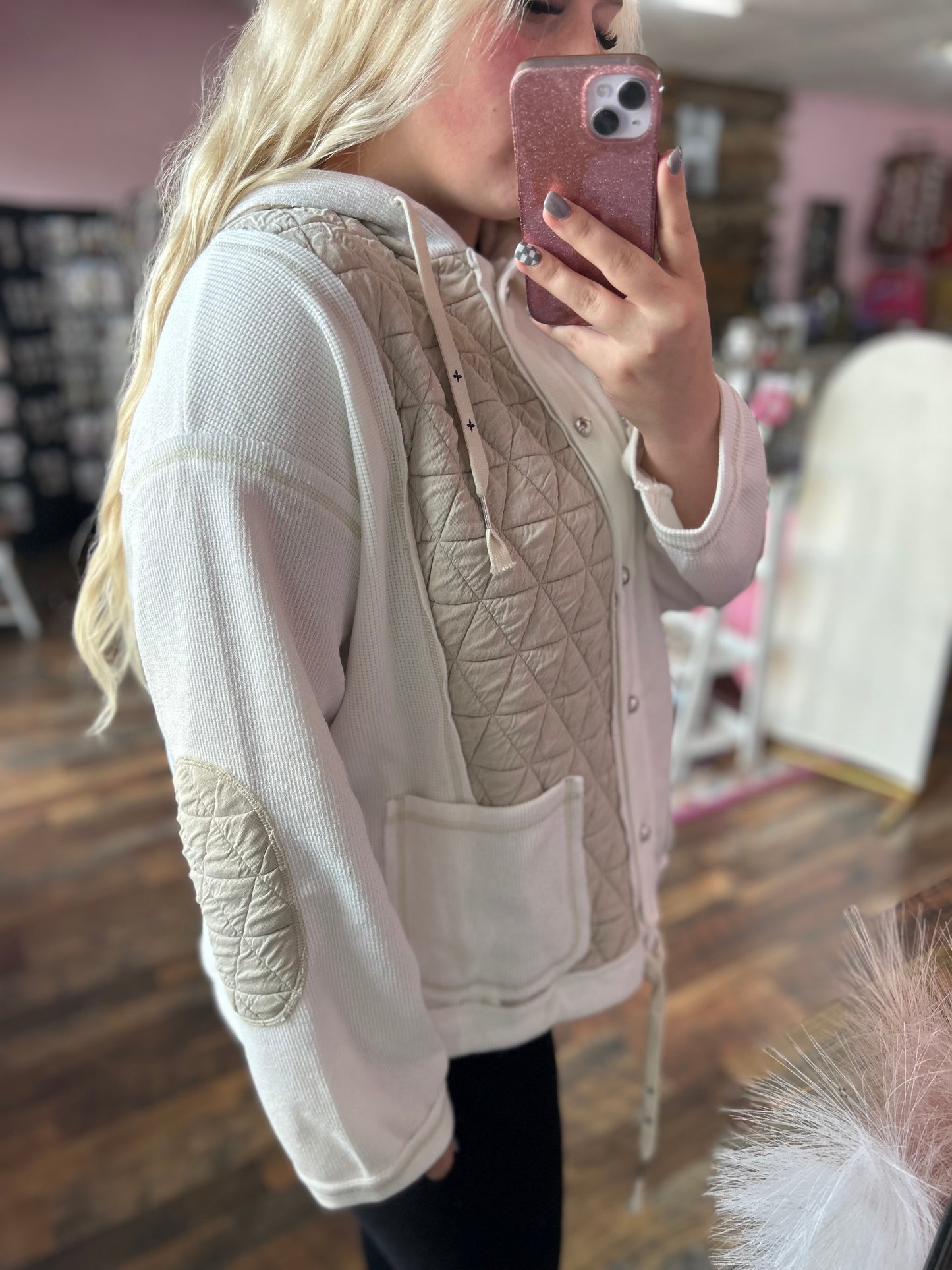 White Patchwork Hooded Jacket