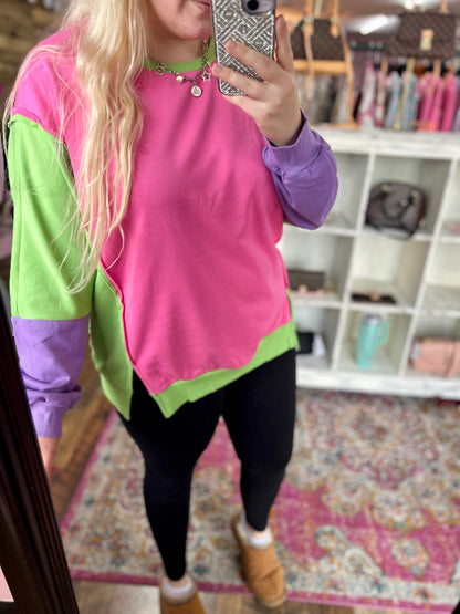 Neon Colorblock Oversized Crewneck