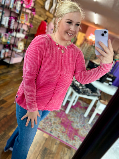 Pink Acid Wash Henley