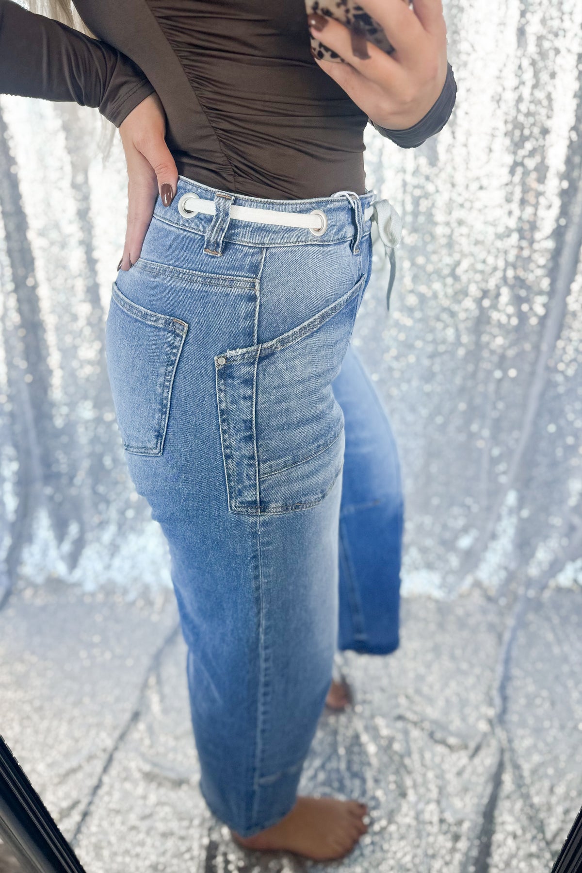 Risen Rope Tie Barrel Jeans