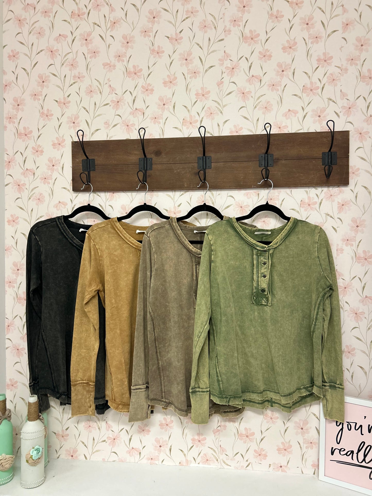 Acid Wash Long Sleeve Tops