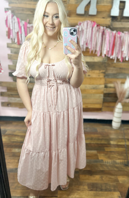 Baby Pink Swiss Dot Bow Maxi Dress