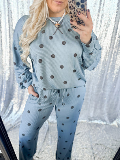 Blue & Brown Ribbed Polka Dot {SET}