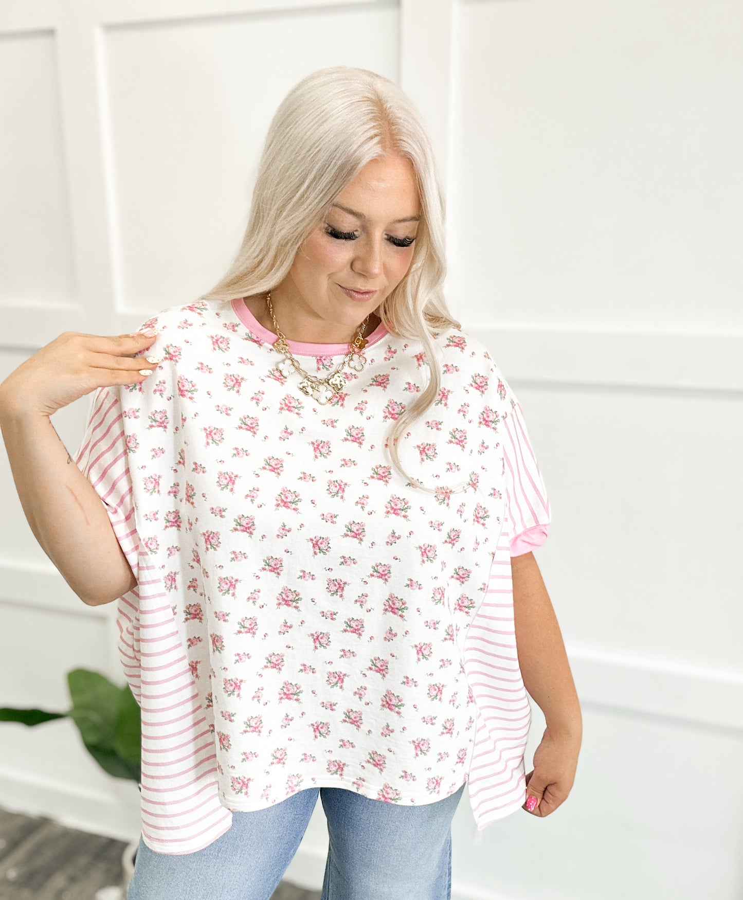 Pink Petals & Stripes Oversized Top