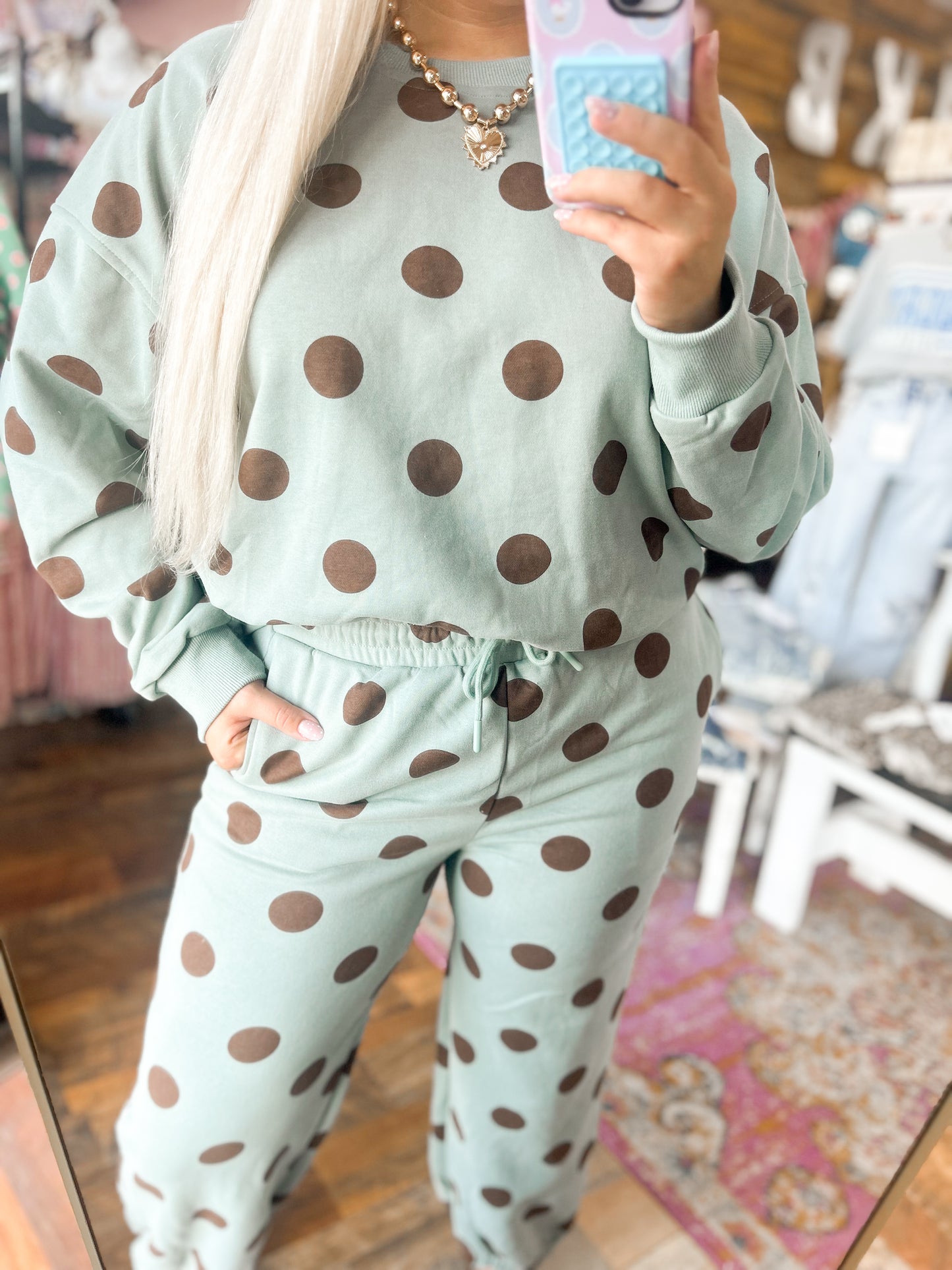 Mint & Chocolate Brown Polka Dot {Set}