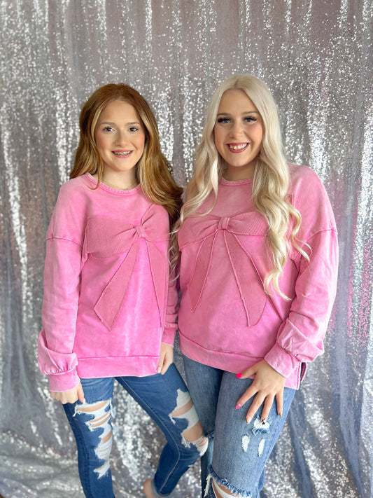 Pink Bowtiful Mineral Wash Crewneck