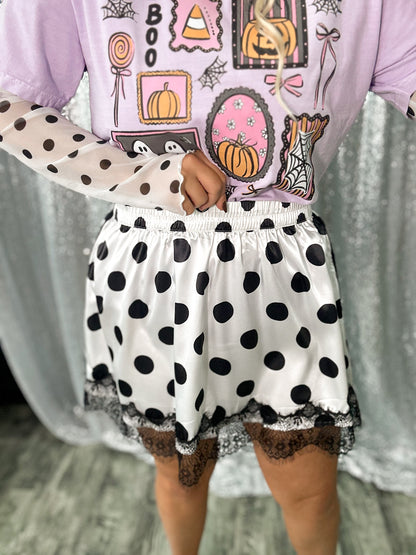 Polka Dot Lace Satin Skirt