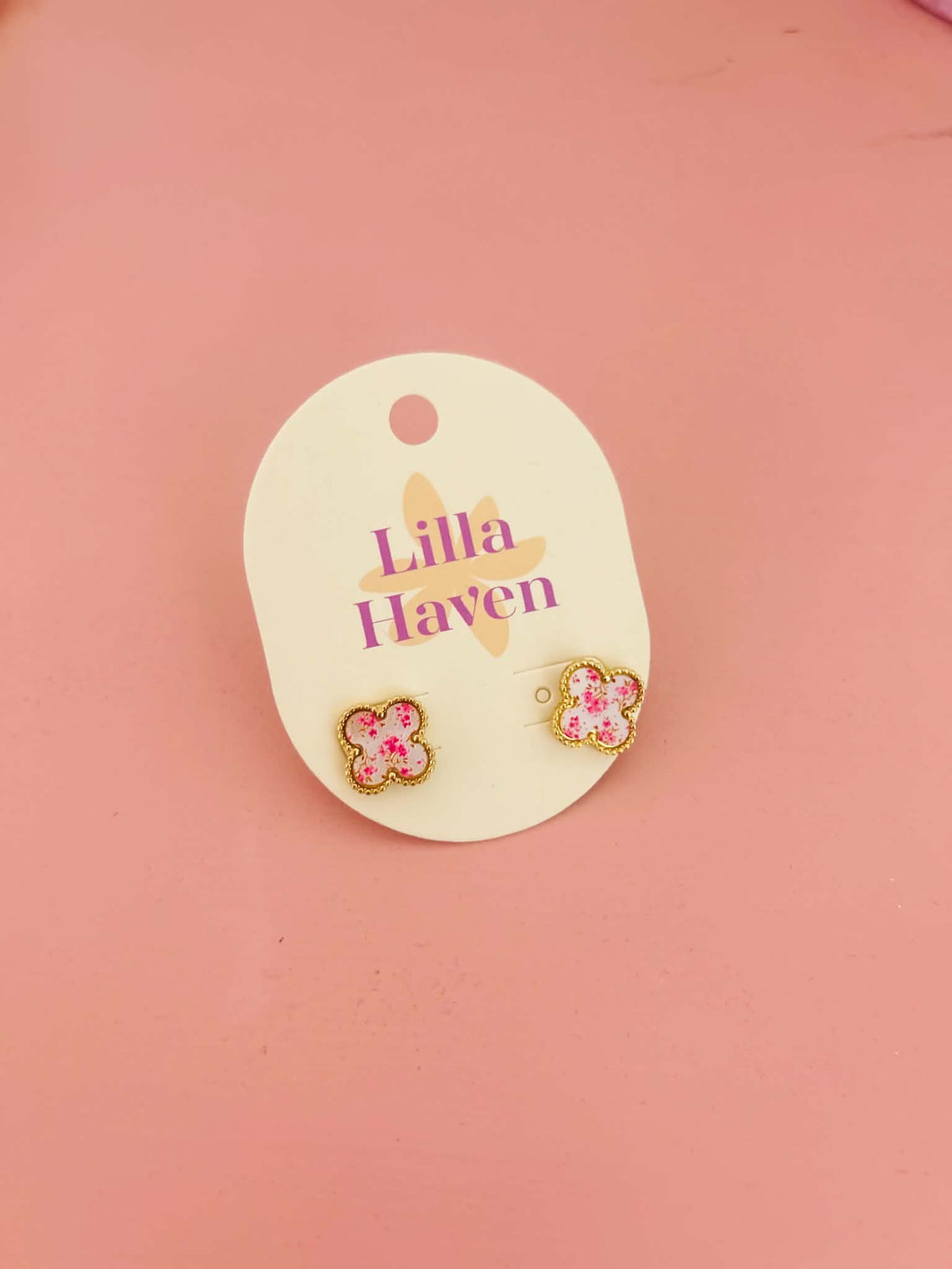 Pink Chinoiserie Stud Earrings