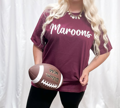 Maroons White Cursive Puff Tee