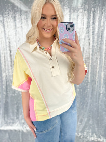 Brighter Days Colorblock Button Top