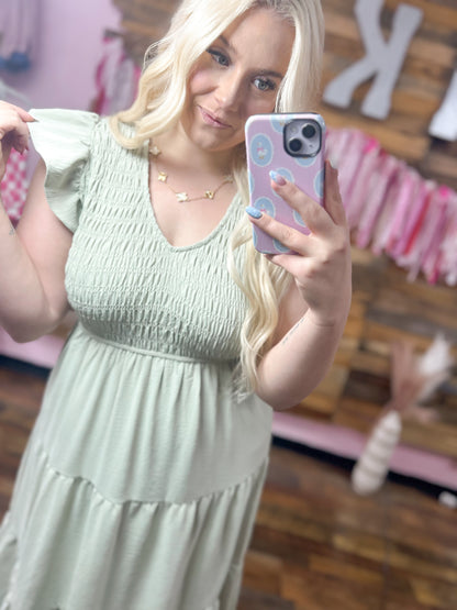 Sage Flutter Sleeve Smocked Maxi