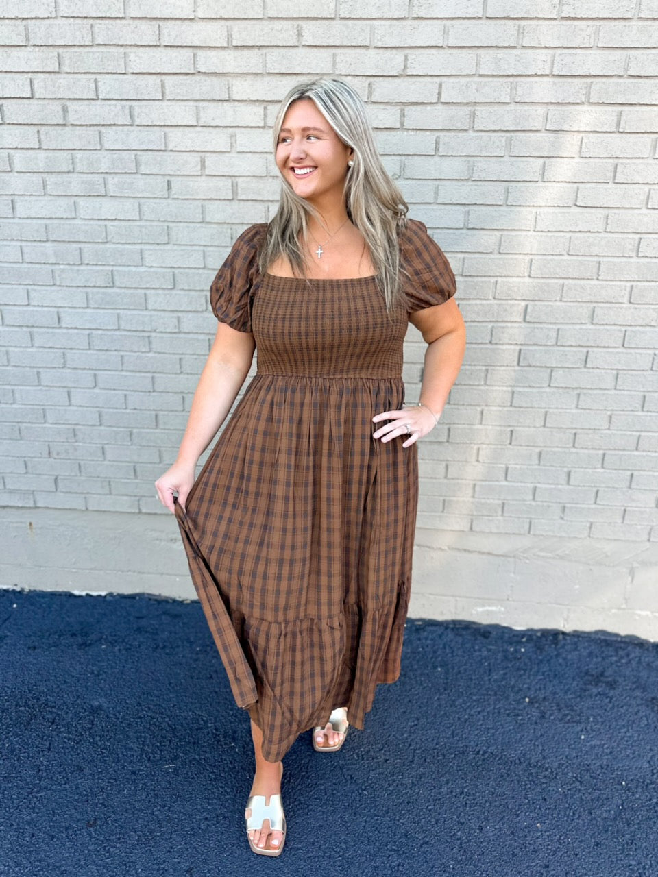 Flannel Smocked Maxi Dress