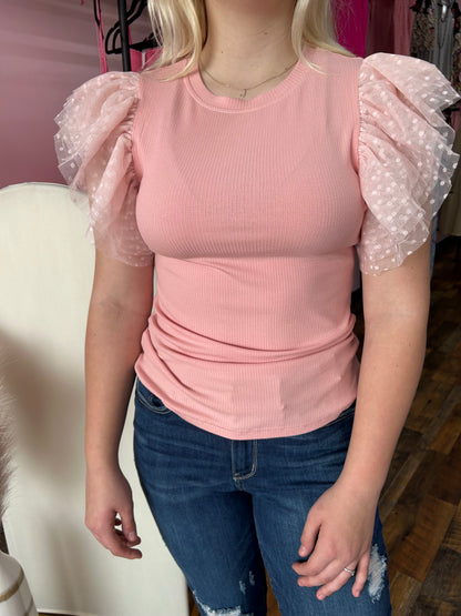 Blush ruffle sleeve top