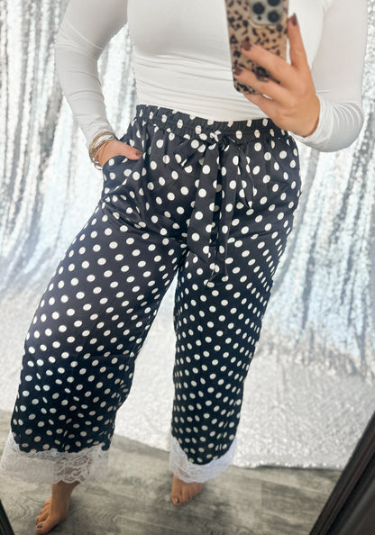 Black Polka Dot Satin Lace Pants