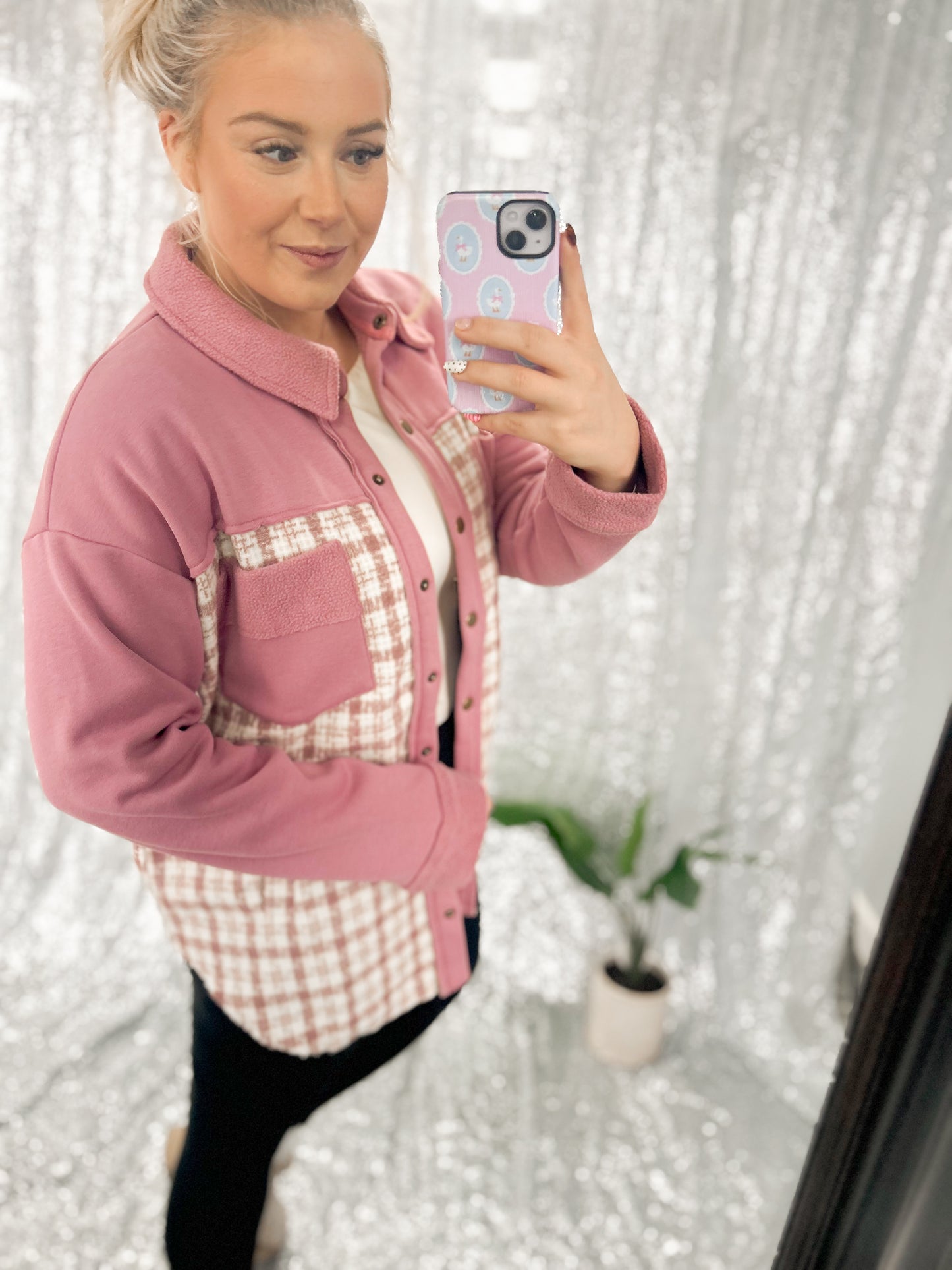 Rose Tweed Button Shacket