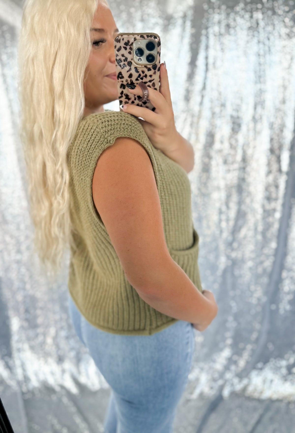 Olive Gold Button Knitted Vest Top