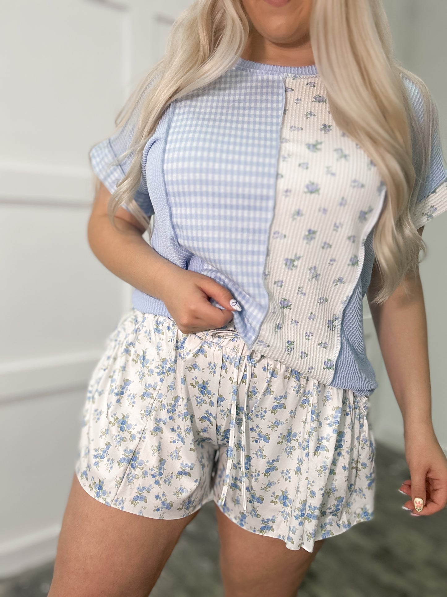 Blue Bouquet Flowy Athletic Shorts