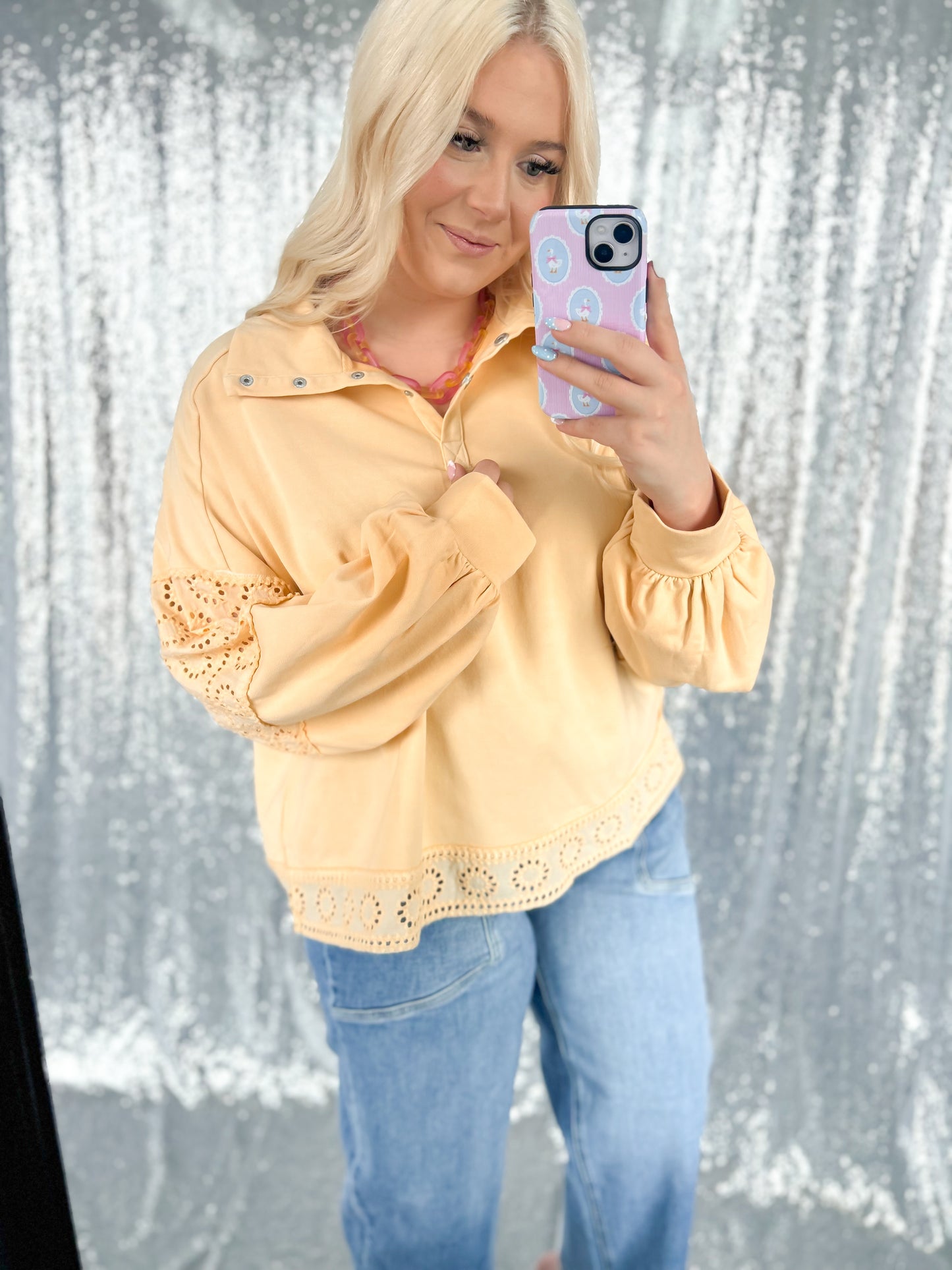 Butter Eyelet Lace Button Snap Top