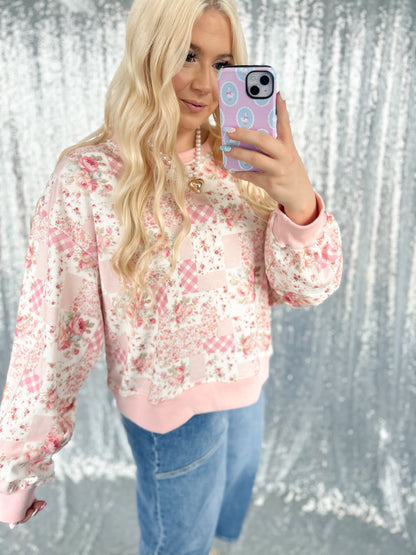 Pink Patchwork Gardens Oversized Crewneck