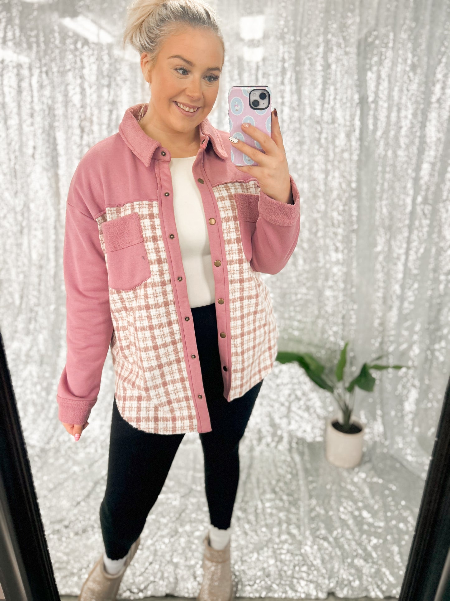 Rose Tweed Button Shacket