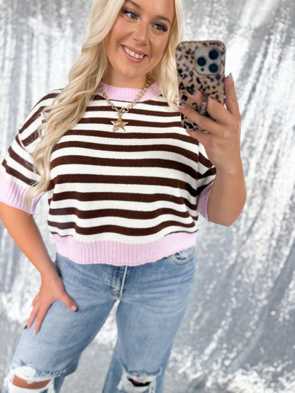 Mocha & Pink Striped Top